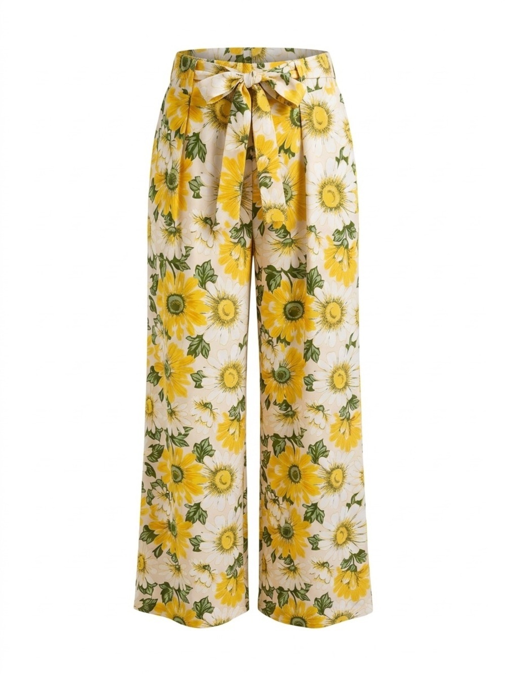 As U Wish Wide Leg Pants, Size M, Sunflower Print, Elastic Waist, Colorful